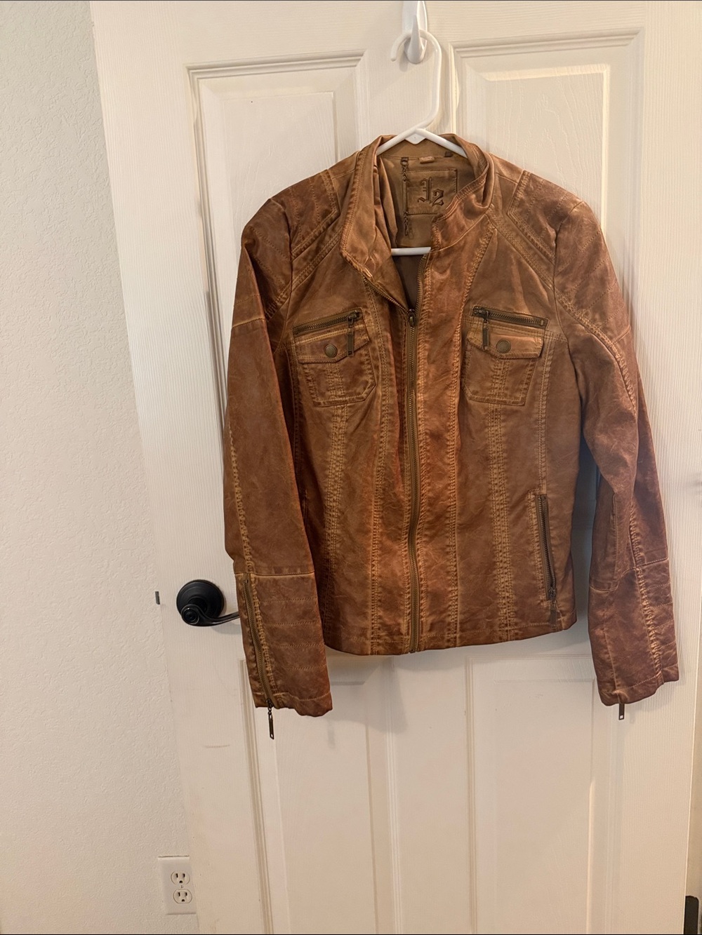 Men's Brown Leather Jacket - Distressed Biker Style